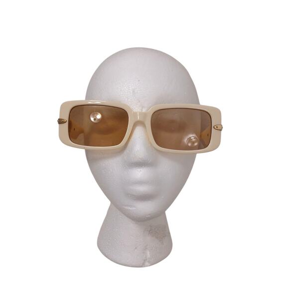 Art Deco Luxe Fashion Sunglasses Oversized Square Frames Beige Gold Flower Glam main image 7